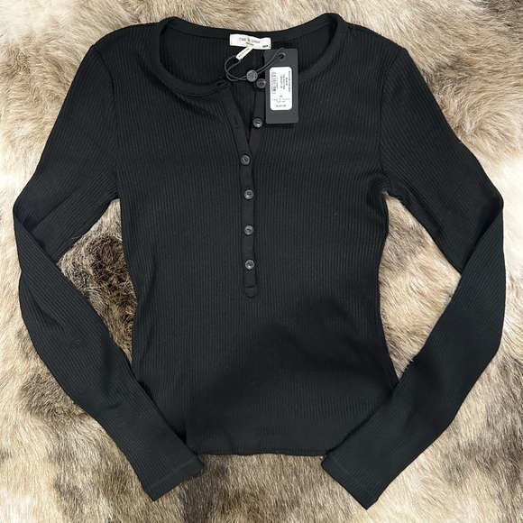 NWT rag & bone Rib-Knit Henley black xs - Picture 2 of 8